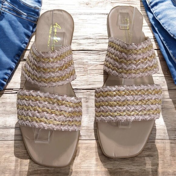 Avellini Raffia Slide Sandals With Leather Lining‎ & Square Toe size 8 - Picture 2 of 8